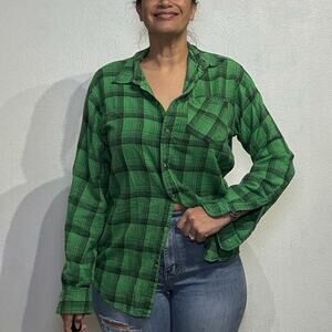Pineforest Territory Green Plaid Button Down Flannel Shirt Sz S